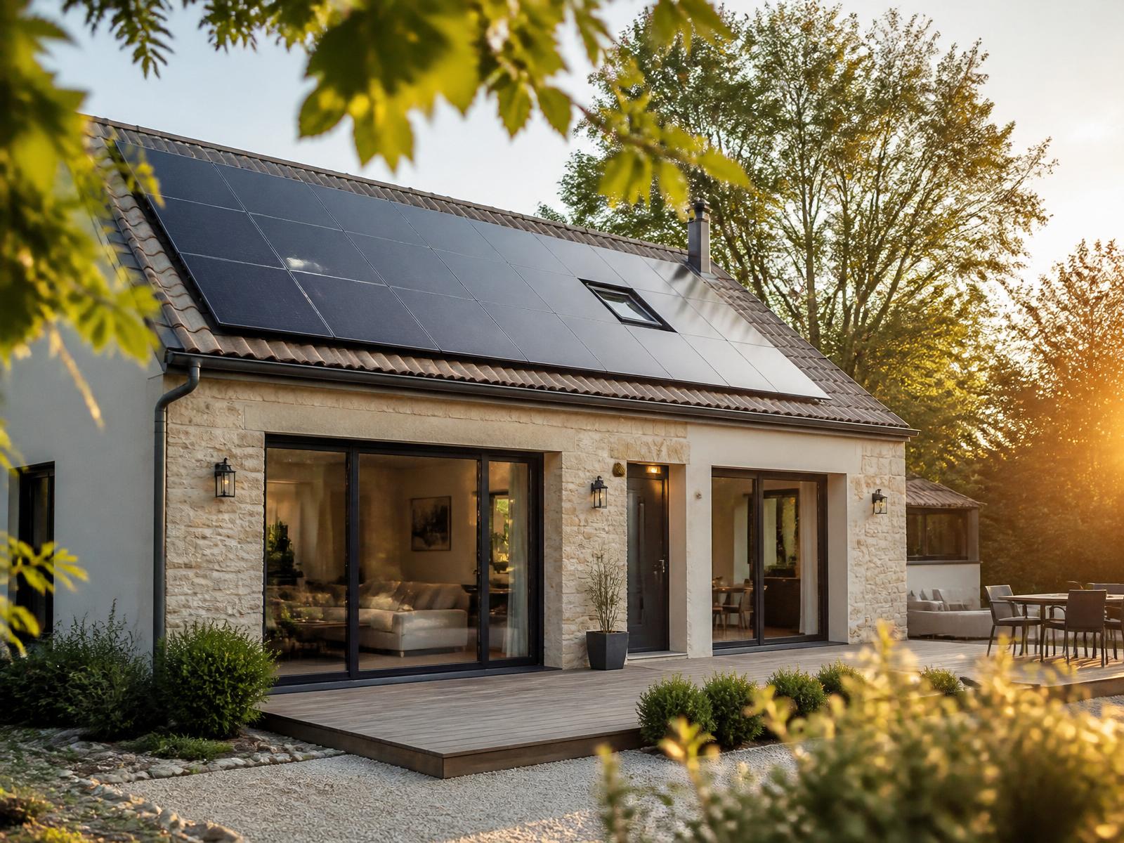 Maison rénovée avec panneaux solaires